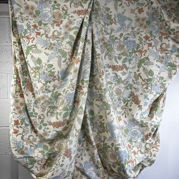 Vintage 70's Floral Bed Sheets Set Queen Size Cream Blue Lady Pepperell Cotton - Picture 4 of 13